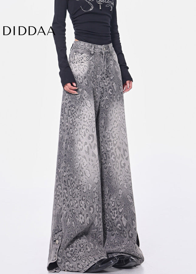 Leopard Print Loose Wide-Leg Jeans for Women - Women’s Jeans
