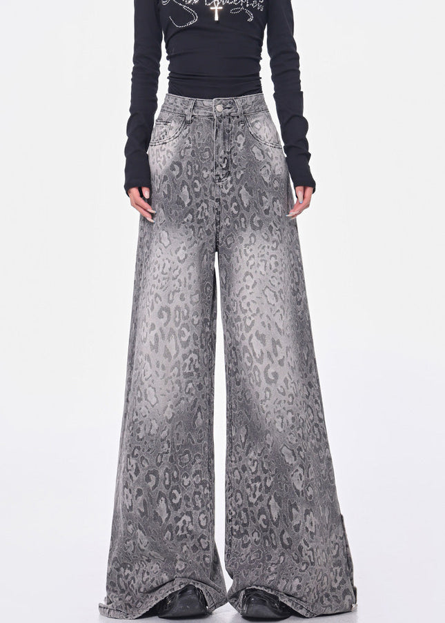 Leopard Print Loose Wide-Leg Jeans for Women - Women’s Jeans