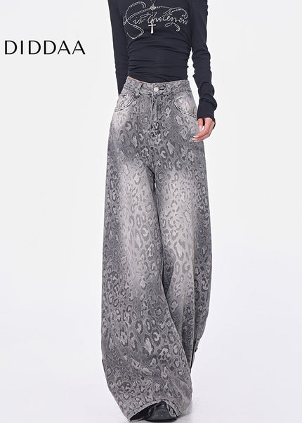 Leopard Print Loose Wide-Leg Jeans for Women - Women’s Jeans