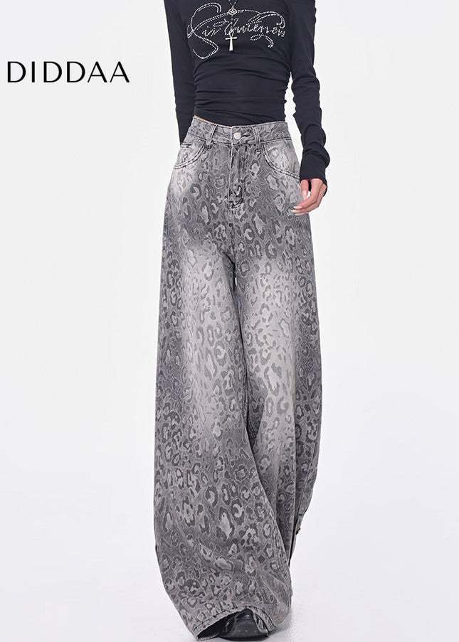 Leopard Print Loose Wide-Leg Jeans for Women - Women’s Jeans