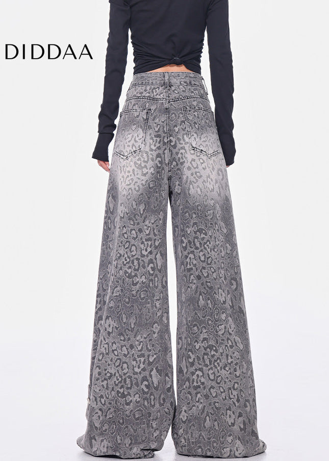 Leopard Print Loose Wide-Leg Jeans for Women - Women’s Jeans