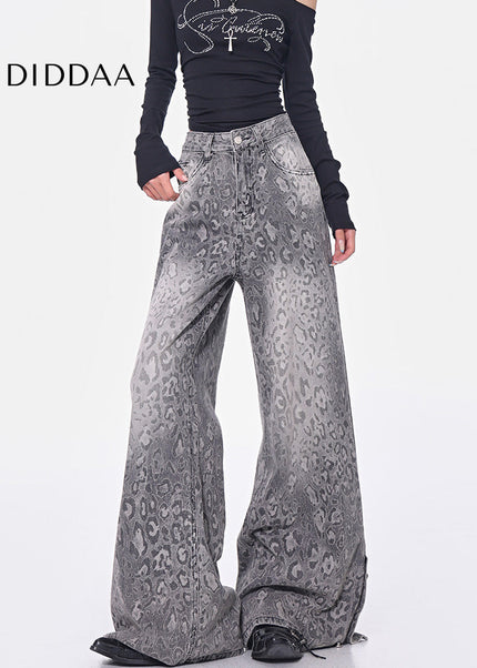 Leopard Print Loose Wide-Leg Jeans for Women - Women’s Jeans