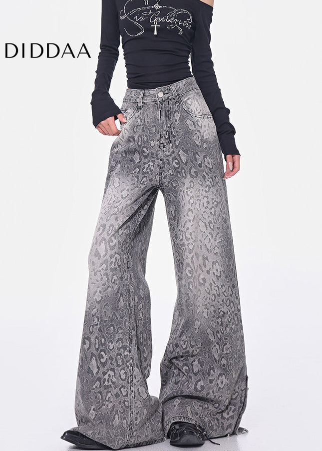 Leopard Print Loose Wide-Leg Jeans for Women - Women’s Jeans