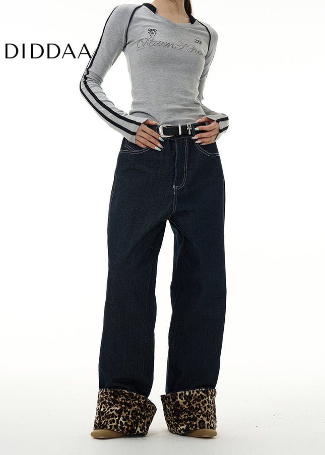 Leopard Print Luxury Straight Jeans for Couples - Women’s Jeans