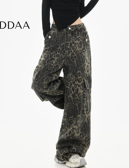 Leopard Print Straight Jeans with Hip Hop Style Female - S / Green - Women’s Jeans