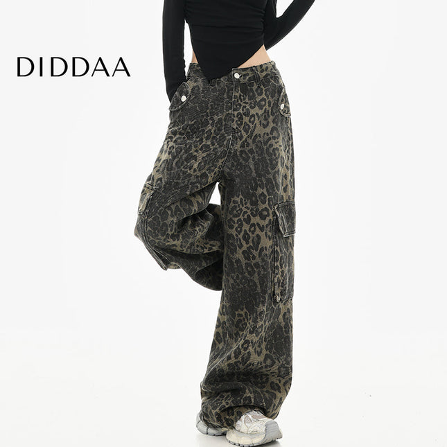 Leopard Print Straight Jeans with Hip Hop Style Female - S / Green - Women’s Jeans