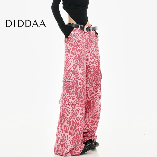 Leopard Print Straight Jeans with Hip Hop Style Female - S / Pink - Women’s Jeans