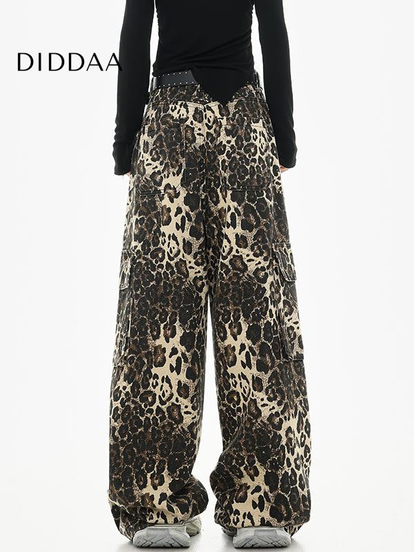 Leopard Print Straight Jeans with Hip Hop Style Female - Women’s Jeans