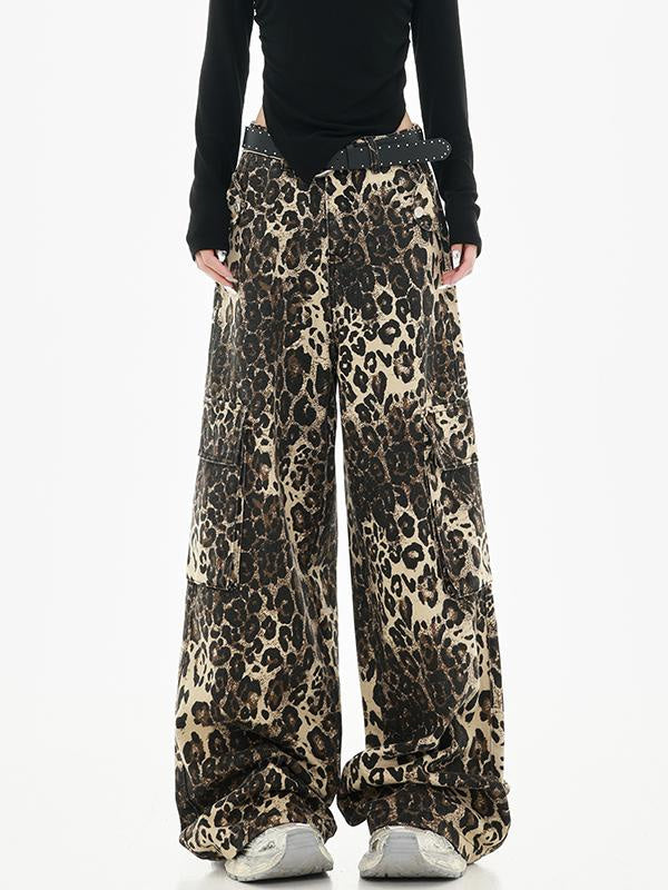 Leopard Print Straight Jeans with Hip Hop Style Female - Women’s Jeans