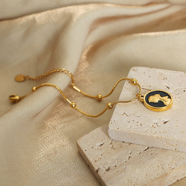 New cross-border French retro light luxury fashion niche design enamel color glazed titanium steel gold-plated pendant bracelet jewelry