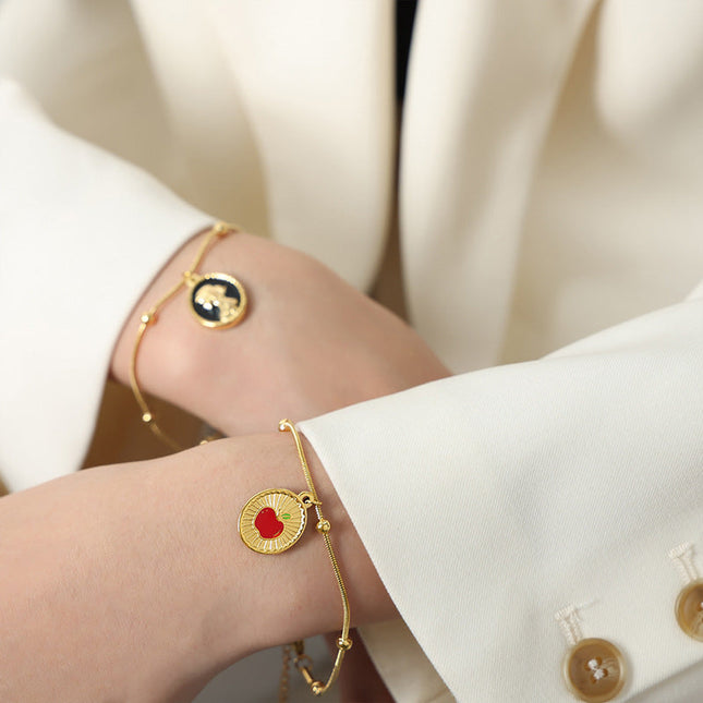 New cross-border French retro light luxury fashion niche design enamel color glazed titanium steel gold-plated pendant bracelet jewelry