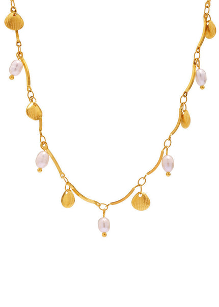 Mystery Li gold small shell freshwater pearl necklace ins style creative design sense stainless steel European and American fashion jewelry