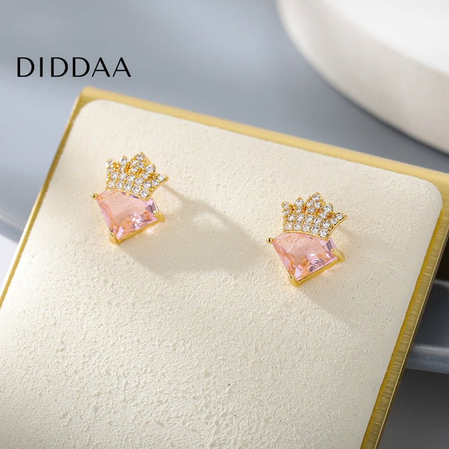 Liana Earrings | Gold Pink Zirconia Crown Diamond Stud Earrings - Earrings