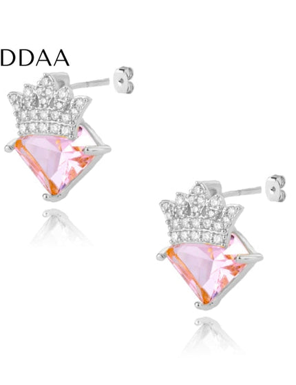 Liana Earrings | Gold Pink Zirconia Crown Diamond Stud Earrings - Silver - Earrings
