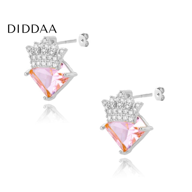 Liana Earrings | Gold Pink Zirconia Crown Diamond Stud Earrings - Silver - Earrings