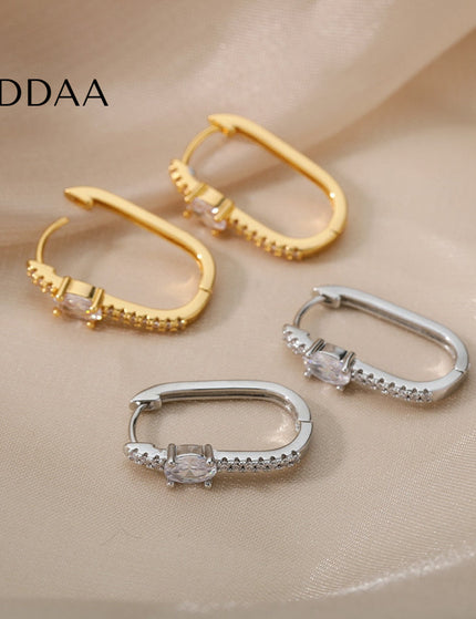 Liberte Earrings | Gold Silver Zirconia Stone Hoop Earrings - Silver - Earrings