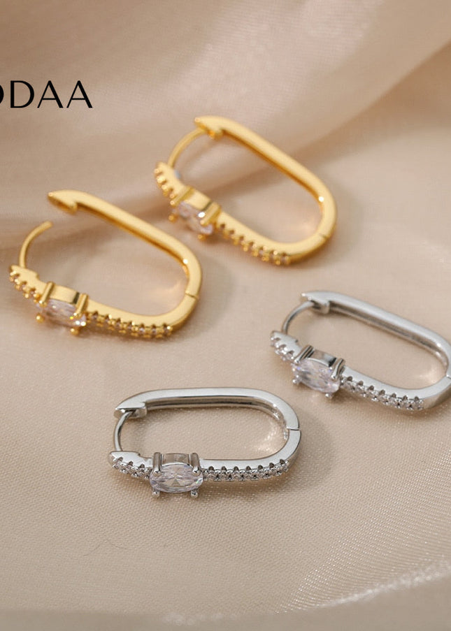 Liberte Earrings | Gold Silver Zirconia Stone Hoop Earrings - Silver - Earrings