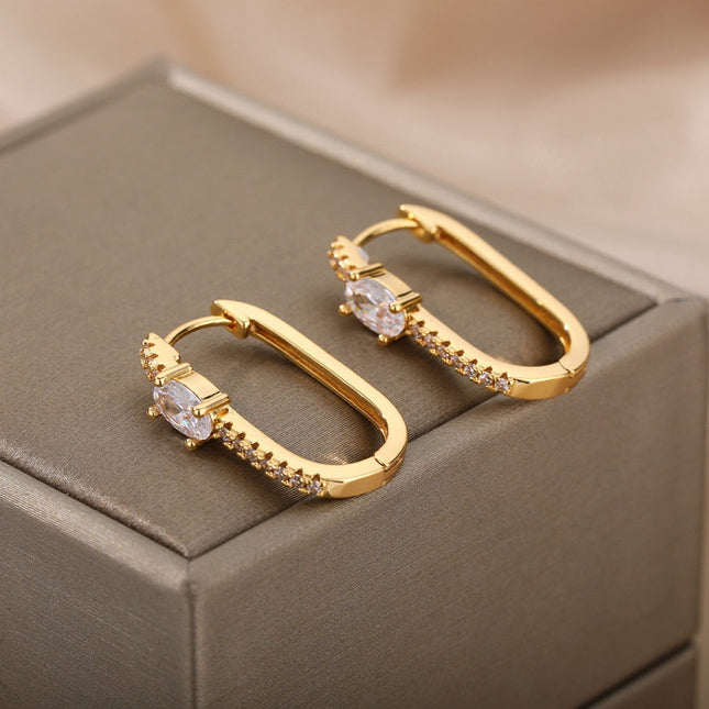 Liberte Earrings | Gold Silver Zirconia Stone Hoop Earrings - Gold - Earrings