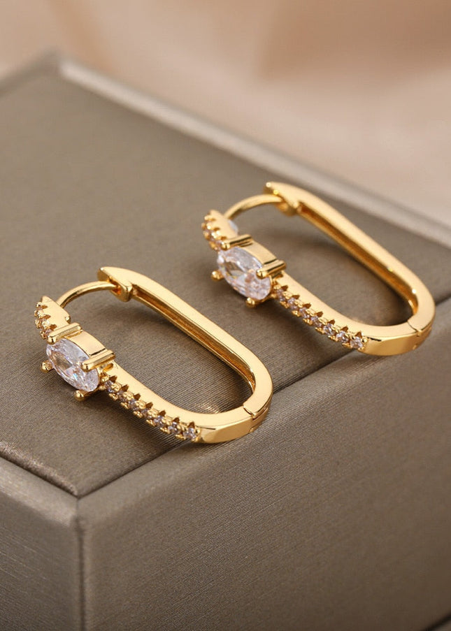 Liberte Earrings | Gold Silver Zirconia Stone Hoop Earrings - Gold - Earrings