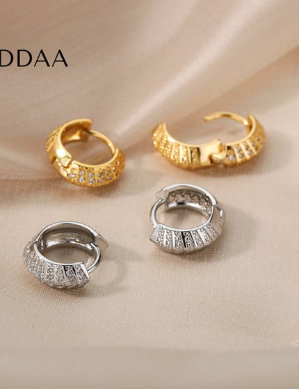 Licit Earrings | Gold Silver Zirconia Statement Hoop Earrings - Silver - Earrings