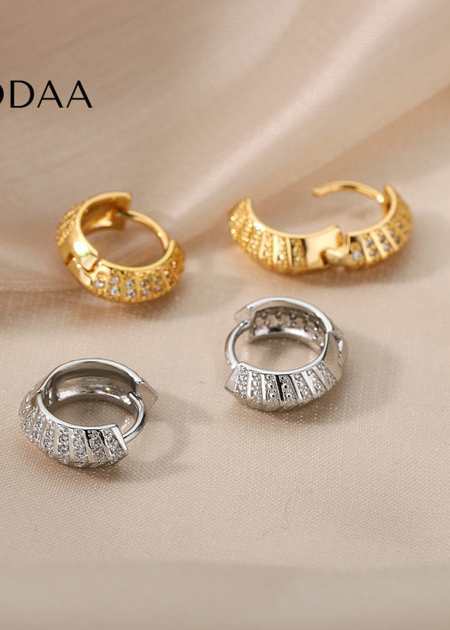 Licit Earrings | Gold Silver Zirconia Statement Hoop Earrings - Silver - Earrings