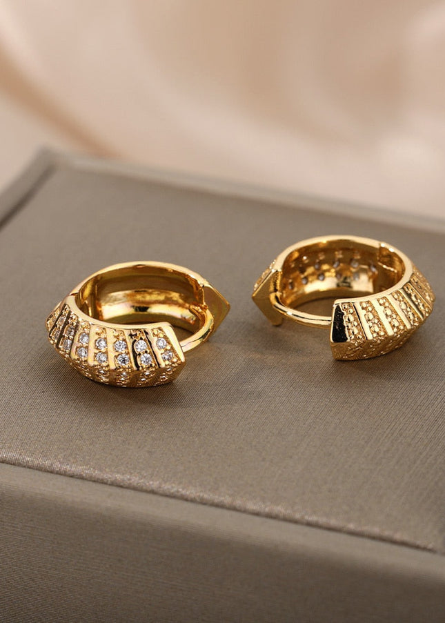 Licit Earrings | Gold Silver Zirconia Statement Hoop Earrings - Gold - Earrings