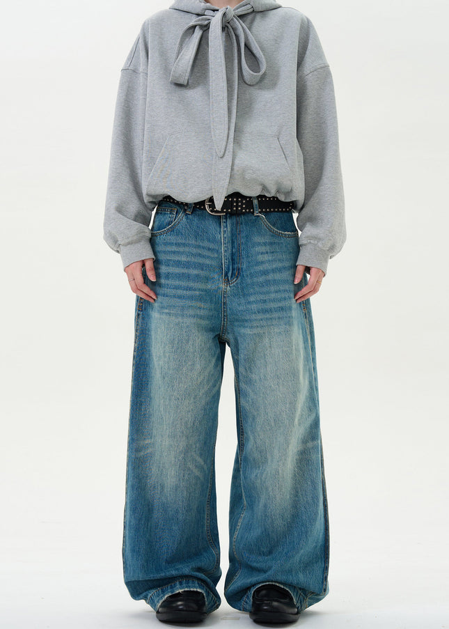 Light Blue Baggy Washed Jeans for Men Street Fashion - Men’s Jeans