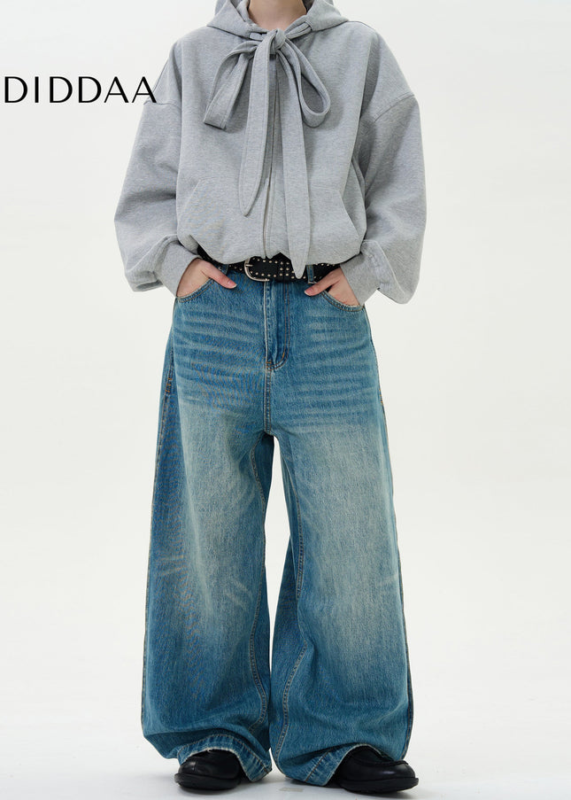 Light Blue Baggy Washed Jeans for Men Street Fashion - Men’s Jeans