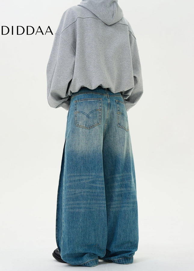 Light Blue Baggy Washed Jeans for Men Street Fashion - Men’s Jeans