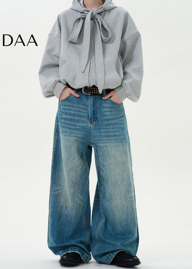 Light Blue Baggy Washed Jeans for Men Street Fashion - S / Mid Blue - Men’s Jeans