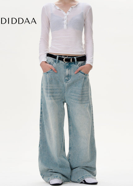 Light Blue Casual Loose Fit Wide Leg Jeans - Men’s Jeans