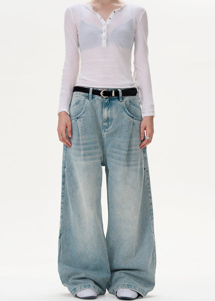 Light Blue Casual Loose Fit Wide Leg Jeans - Men’s Jeans