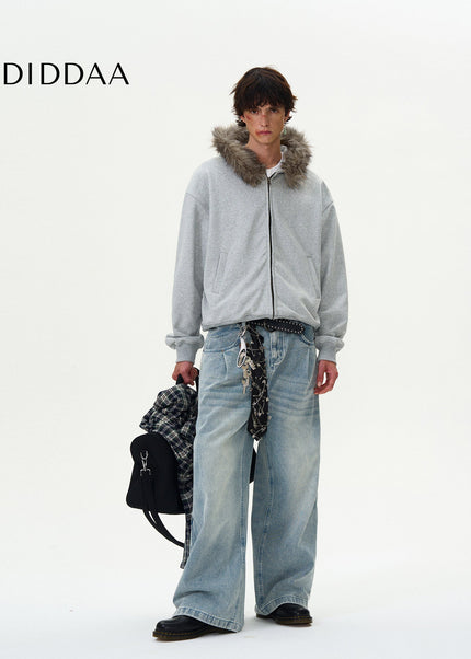 Light Blue Casual Loose Fit Wide Leg Jeans - Men’s Jeans