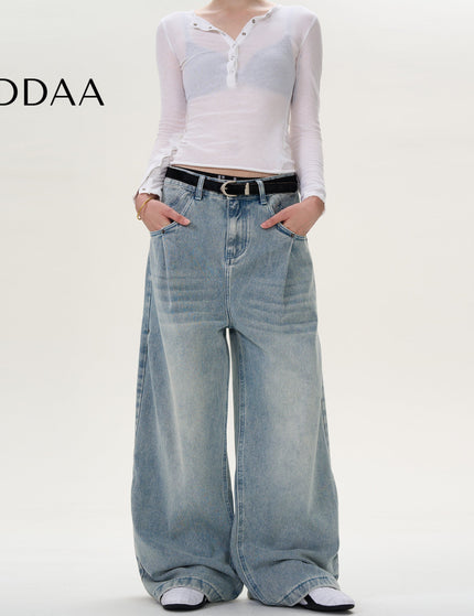 Light Blue Casual Loose Fit Wide Leg Jeans - S / Mid Blue - Men’s Jeans