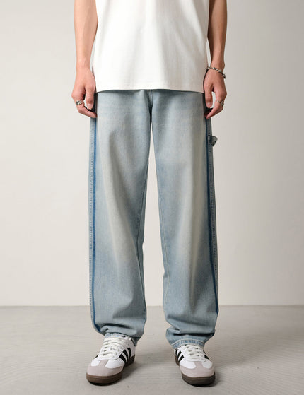 Light Blue Color-Block Loose Drape Straight-Leg Jeans - 28 / Light Blue - Men’s Jeans