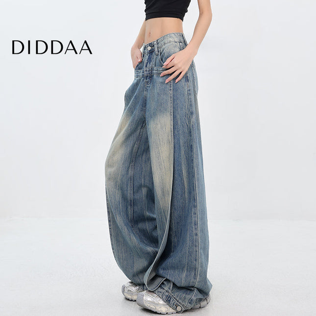 Light Blue Deconstructed Wide Leg Jeans - S / Mid Blue - Women’s Jeans