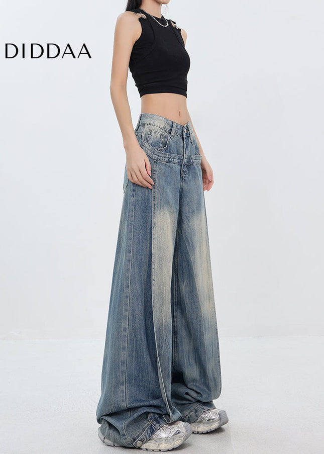 Light Blue Deconstructed Wide Leg Jeans - Women’s Jeans
