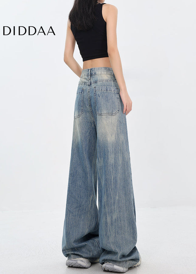 Light Blue Deconstructed Wide Leg Jeans - Women’s Jeans