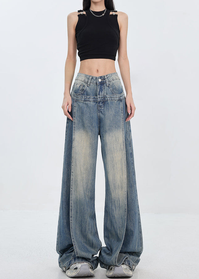 Light Blue Deconstructed Wide Leg Jeans - Women’s Jeans