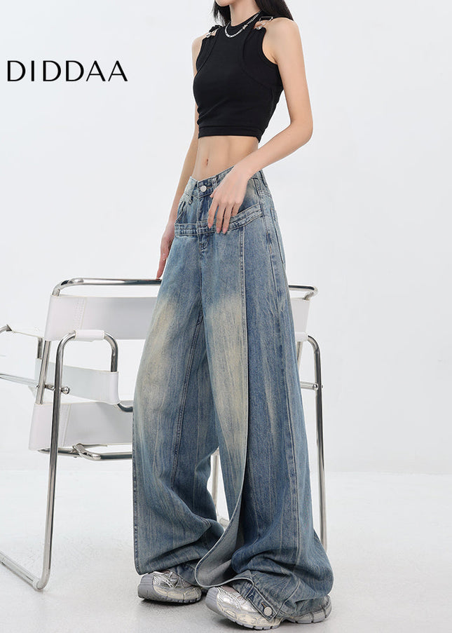 Light Blue Deconstructed Wide Leg Jeans - Women’s Jeans