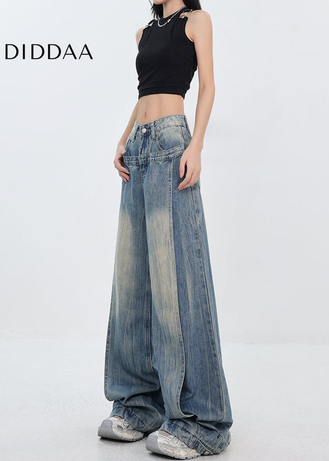 Light Blue Deconstructed Wide Leg Jeans - Women’s Jeans
