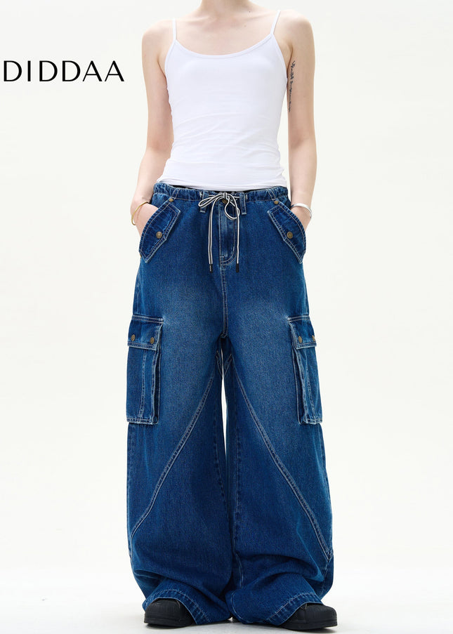 Light Blue Deconstructed Wide Leg Multi Pocket Jeans - Men’s Jeans