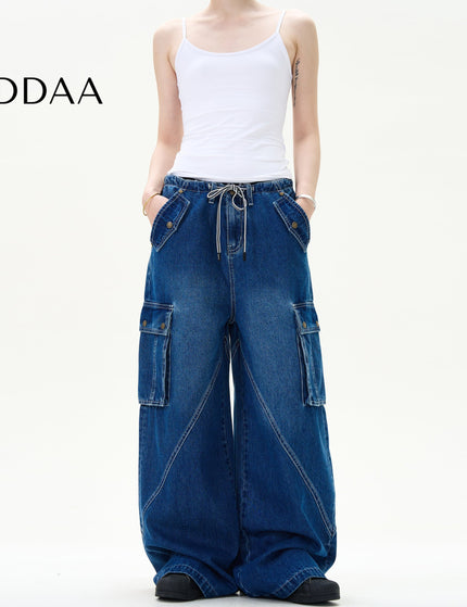 Light Blue Deconstructed Wide Leg Multi Pocket Jeans - S / Dark Blue - Men’s Jeans