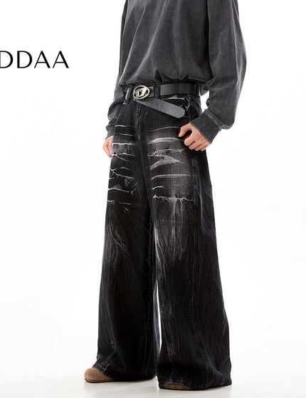 Light Blue Distressed Baggy Jeans for Men - S / Black - Men’s Jeans