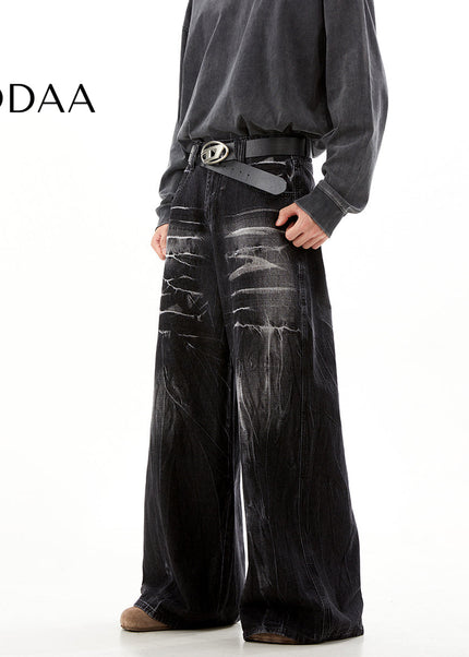 Light Blue Distressed Baggy Jeans for Men - S / Black - Men’s Jeans