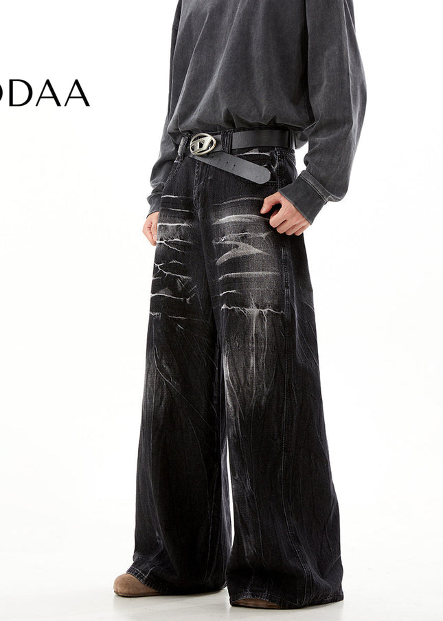 Light Blue Distressed Baggy Jeans for Men - S / Black - Men’s Jeans