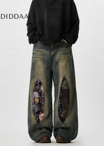 Light Blue Distressed Embroidered Flared Jeans - Men’s Jeans