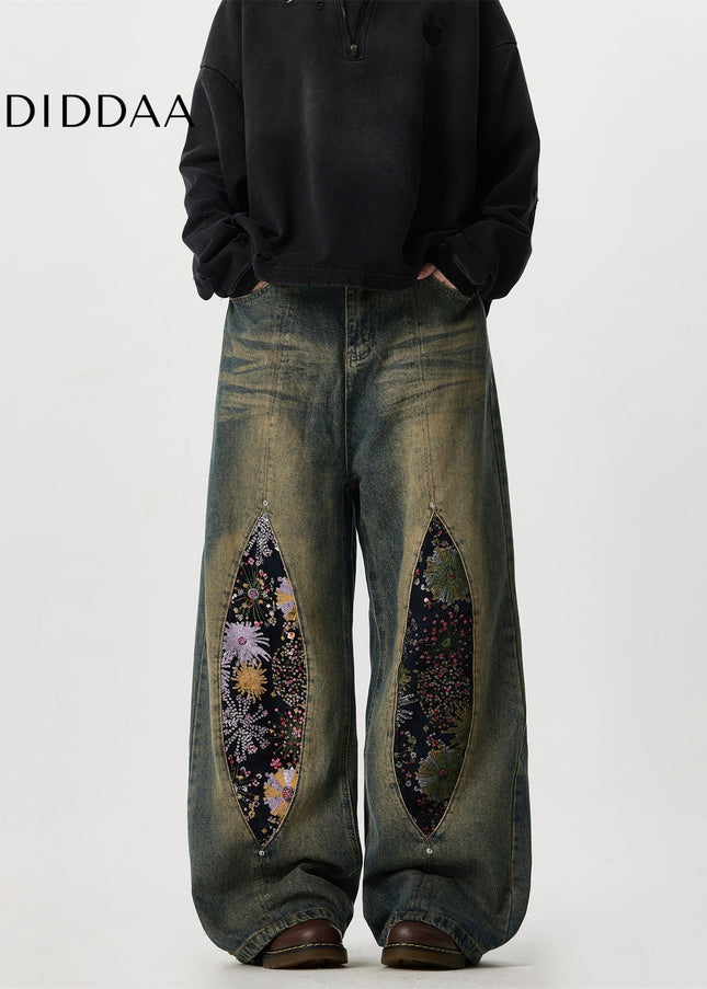 Light Blue Distressed Embroidered Flared Jeans - Men’s Jeans