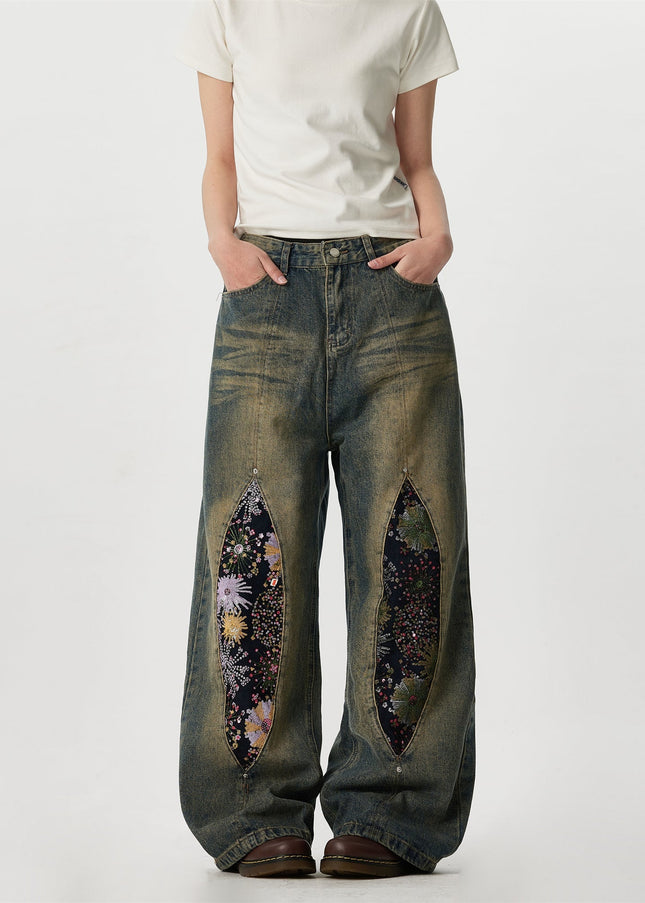 Light Blue Distressed Embroidered Flared Jeans - Men’s Jeans
