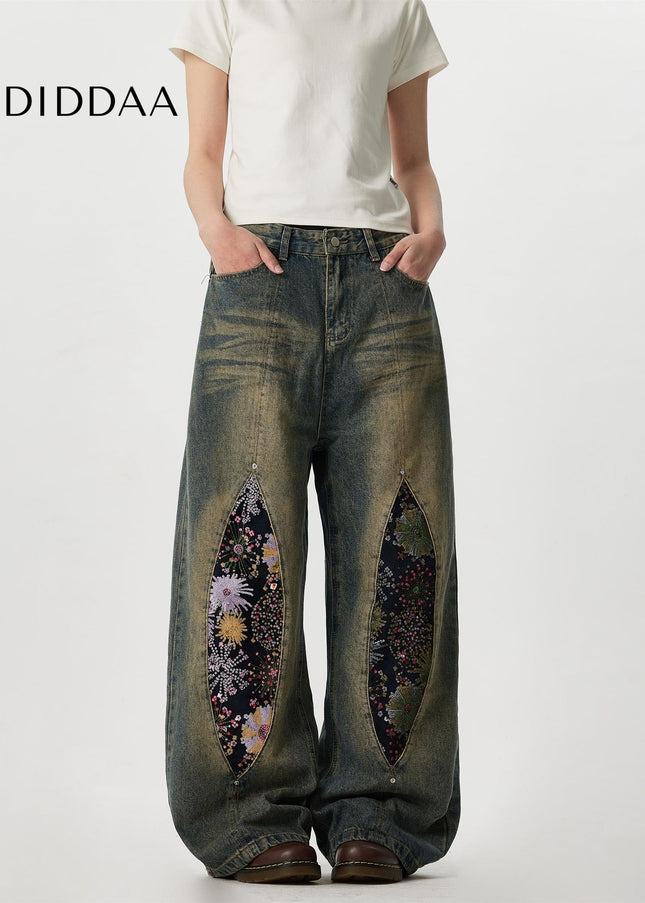 Light Blue Distressed Embroidered Flared Jeans - Men’s Jeans